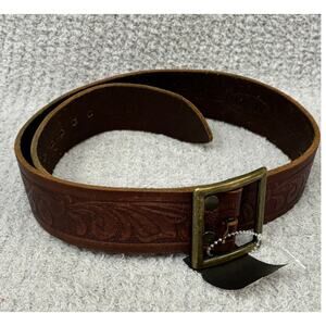 Brave Leather Co. Brown Tooled Leather Belt Size M  #66995